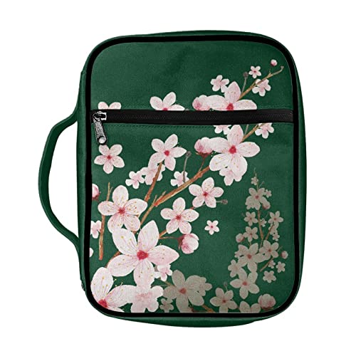 Coldinair Cherry Blossoms Print Bible Covers for Women,Cute Carrying Book Case Church Bag Bible Protector with Handle and Zipper Pocket,Green - color: Cherry Blossoms Green