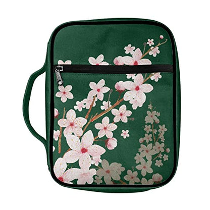 Coldinair Cherry Blossoms Print Bible Covers for Women,Cute Carrying Book Case Church Bag Bible Protector with Handle and Zipper Pocket,Green - color: Cherry Blossoms Green