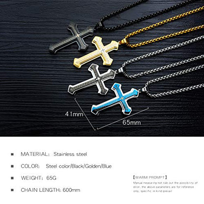 OLEVS Men's Cross Pendant Necklace Large Stainless Steel Cross Pendant Necklace for Men Women - color: Blue