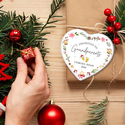 ZAGKOO Christmas Grandparents Gifts - First Time Grandparents Gifts - Promoted to Grandma, Grandpa Ornament - Coming Soon Baby Pregnancy Announcement 2026 for New Grandma, Grandpa - Ceramic Ornament - color: Grandparents