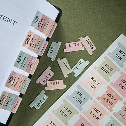 DiverseBee Laminated Bible Tabs (Large Print, Easy to Apply), Bible Tabs Old and New Testament, Bible Study Journaling Supplies, Bible Accessories, Bible Index Tabs, 72 Bible Book Tabs (Petal) Medium - color: Petal
