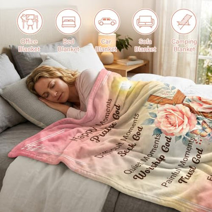Christian Gifts for Women, Christian Inspirational Faith Blanket 60''x80'' - color: Sunrise Pink, size: 60*80IN