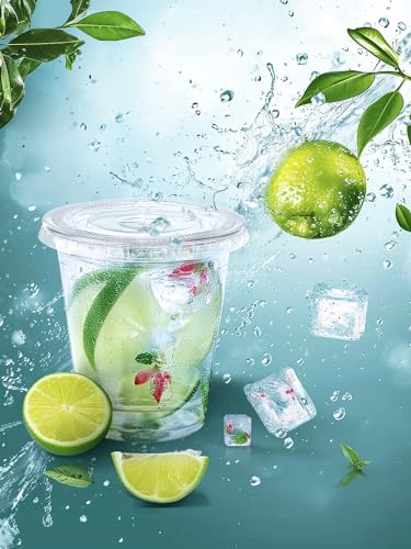 SHOPDAY 8 oz-Plastic-Cups-with-Lids - 150 Pack Disposable Clear Cup with Lids, Small Cup for Cold Drinks Smoothie Food, Coffee Cups with Lids - size: 150 Count (Pack of 1)