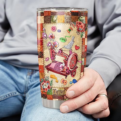 Personalized Quilting Insulated Tumbler Custom Name Stainless Steel Double Walled Vacuum Coffee Mug 20oz 30oz Quilting Gifts for Sewers Women Birthday - color: Sewing
