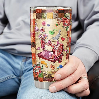 Personalized Quilting Insulated Tumbler Custom Name Stainless Steel Double Walled Vacuum Coffee Mug 20oz 30oz Quilting Gifts for Sewers Women Birthday - color: Sewing