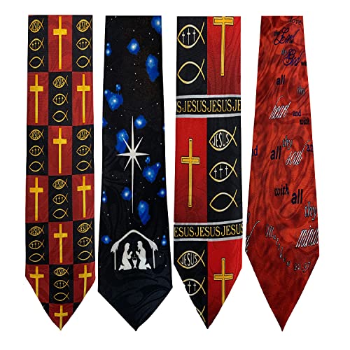 Pack of 4 Novelty Print Mens Neckties Christian Religious Jesus Neck Tie - color: 15