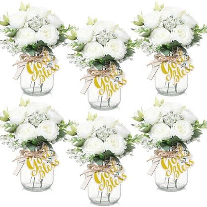 Suncalla 6 Sets Baptism Table Centerpieces Mason Jar Cross for Baby Shower