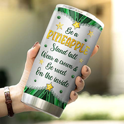 Personalized Coffee Tumbler Pineapple Jewelry Style Travel Mug With Lid Custom Name Birthday Gifts For Women Friends Girls Insulated Cup Cold Steel Tumblers Inspirational Quotes - color: Pineapple Name