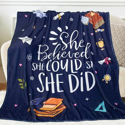 She Believed She Could so She Did, Congratulations Blanket 60"X50" - color: Blue-inspirational Gifts