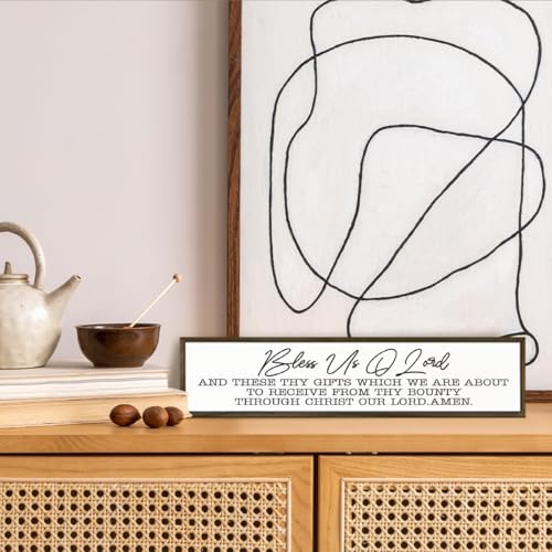 Rustic Farmhouse Kitchen Sign – 'Bless Us O Lord and These Thy Gifts' Wooden Prayer Wall or Table Decor for Dining Room, Religious Home Blessing Decor, Housewarming Gift
