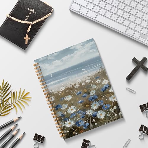 Blue and White Floral Spiral Journal Notebook 5.5x8.3, Daisy Notebook Journal Hardcover for Women, Daisy Gifts for Daisy Lovers Women. - color: Blue daisy