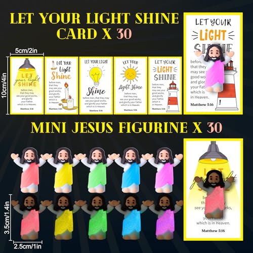 CroBlissful 30 Sets Mini Jesus Figurines Bulk Christian Glow in The Dark with Let Your Light Shine Cards for Christian Sunday School Religious Party Favor Halloween(Raise Your Hands) - style: Raise Your Hands