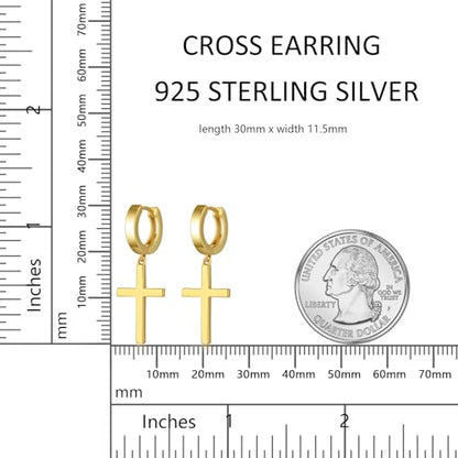 Jianhanzb S925 Sterling Silver Cross Earrings for Women Men - color: A: yellow