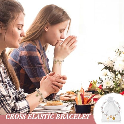 Taiyin Rosary Bracelet Bulk with Mesh Bags, White Religious Rosary Bead Bracelet Catholic Bracelets, Baptism First Communion Gifts for Women - color: Gold