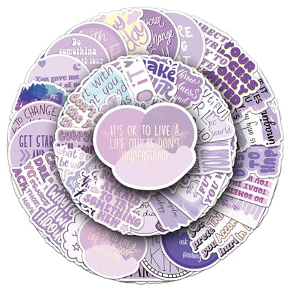 50PCS Purple Motivational Stickers, Inspirational Positive Affirmation Vinyl Decals, Waterproof Aesthetic Quote Stickers for Water Bottle, Laptop, Scrapbook, Skateboard, Luggage, Journal, Teens Girls, - color: Purple Motivational Stickers-3