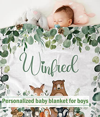 Personalized Baby Blanket for Boys, Custom Baby Blanket with Name Super Soft Personalized Name Blankets for Kids, Custom Animals Blankets for Infant Toddler, Babys Gifts for Birthday - color: Forest Animals