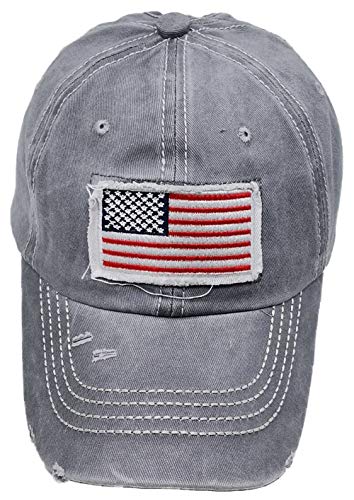 Women American Flag Ponytail Hat, Embroidery Adjustable Washed Distressed Messy Bun Baseball Cap … - color: Us Flag -Gray