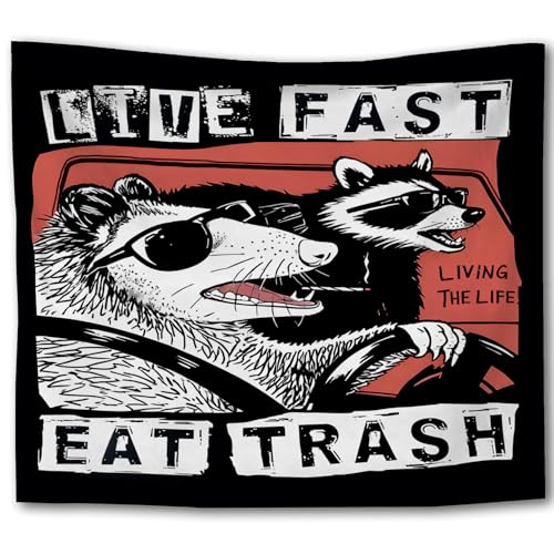 Foritho Funny Racoon Meme Tapestry, Sarcastic Trash Panda Tapestry Wall Hanging, Live Fast Eat Trash Humorous Raccoon Wall Tapestries for Bedroom Living Room Home Decor, 50x60 Inch - color: Color 09