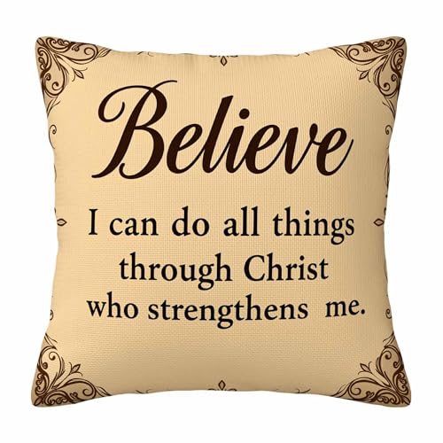 Inspirational Quote Throw Pillow Cover,Believe I Can Do All Things Bible Verse Decorative Pillow Case,Faith Cotton Linen Cushion Case for Home Decor 18 * 18 Inch - color: Settype20