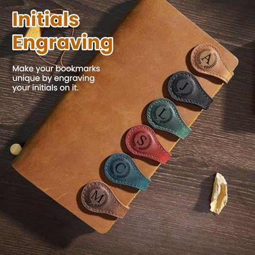 MOTEERLLU Personalized Magnetic Leather Bookmark,Initial,Brown-E - style: Brown-E