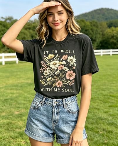 Christian Graphic T Shirt for Women Bible Verse Saying Faith Shirts Jesus Religious Tshirts Inspirational Tees Tops - color: Dark Grey, size: X-Large