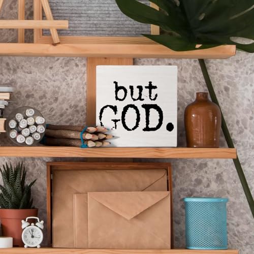 Christian Desk Decor, But God Christian Wooden Box Sign, Religious Bible Verse Wood Block Plaque for Home Office Desk Shelf Tabletop Decor 5x5 Inch - color: but God 02