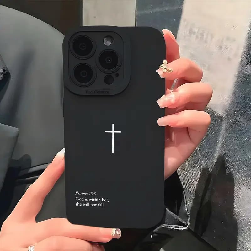 Christian Bible Verse Phone Case Jesus Cross Phone Case TPU Frame Full-Body Protective Cover for iPhone 17/16/15/14/13 Pro Max, Pro, Plus - color: Style2-Black, size: iPhone 17