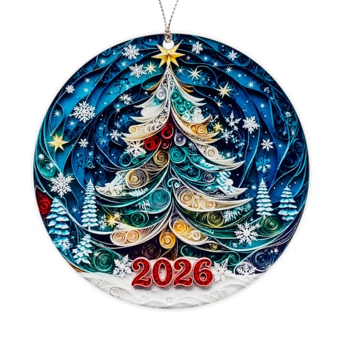 Christmas Tree Ornament 2026 with Paper Quilling Art Christmas Tree Decoration for Winter Holiday Keepsake Home Decor Hanging Gift for Grandma Friends Family and Christmas Lovers - color: Quilled Christmas Ornament