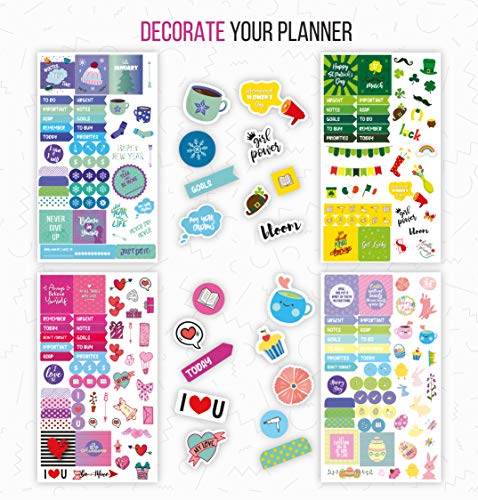 Vladi Creative Monthly Aesthetic Planner Stickers – 718 Matte, 13 Sheets of Seasonal, Holiday, Functional & Productivity Planner Stickers – Easy-Peel Set for Journals, Calendars & Scrapbooking