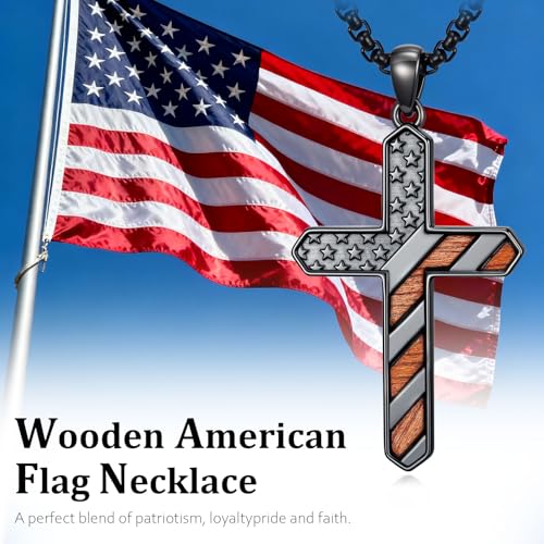 American Flag/Eagle/Star Necklace for Women 925 Sterling Silver Silver/Gold/Black American Flag Pendant 4th of July Jewelry for Wife Sister Girlfriend - color: Black-7