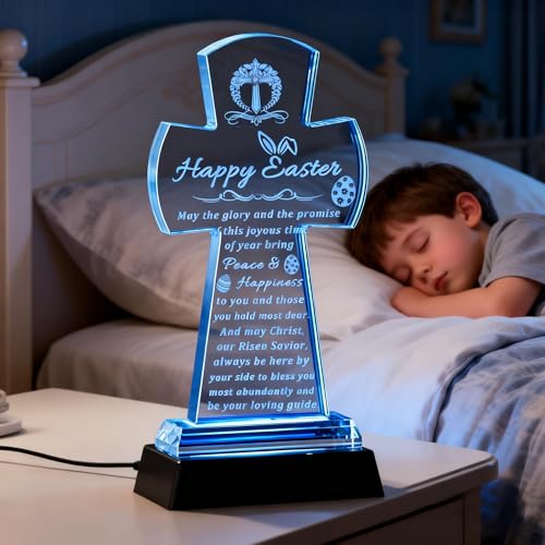 Qianwei Easter Gifts for Girls Women - Catholic Crystal Gifts for Women Girls - Confirmation First Communion Baptism Religious Christian Engraved Gift - color: Easter Gifts-cross