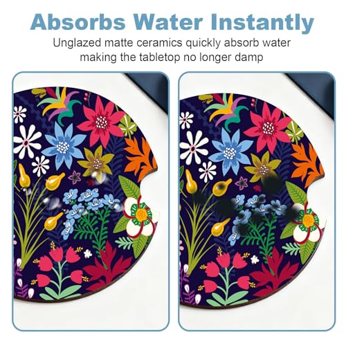 Ceramic Car Cup Holder Coasters Set of 2, 2.56 in Tropical Flowers - color: Colorful Tropical Flowers