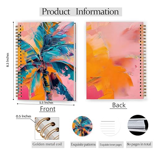 Abstract Tropical Palm Tree Notebook, Beach Lover Gifts, Coastal Beach Journal for Women, Pink and Orange Summer Beachy Aesthetic Spiral Notebook Journal 5.5x8.3 - color: Color 06