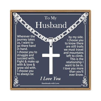 IEFLIFE Gifts for Son Men - Gifts for Son Grandson Boy Cross Necklaces - color: Silver