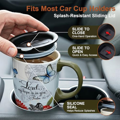 Topadorn 17oz Ceramic Travel Mugs Set of 2, Floral Coffee Mugs with Lids - color: Butterfly&flower