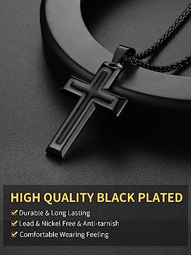 ChainsHouse Cross Necklace for Men, Black/18K Gold Plated/Stainless Steel Christian Jewelry Cross Pendant Necklace for Men, with Gift Box - color: b: Dripping Oil Cross-Black