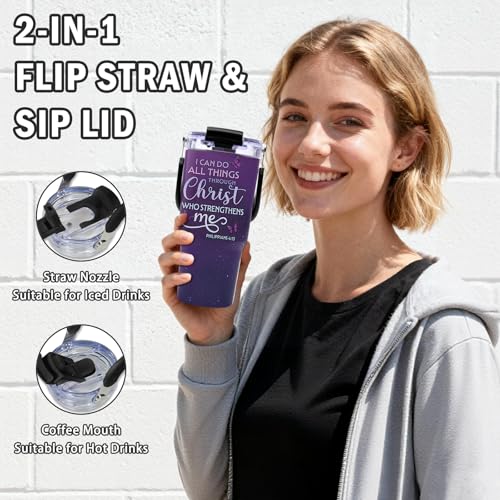 Christian Gifts for Women Faith Tumbler with Top Handle and Flip Straw Lid 20oz Stainless Steel Insulated Travel Cups, Inspirational Religious Gifts for Women Catholic, Pastor Wife Birthday Gift Ideas - color: Christian Faith02