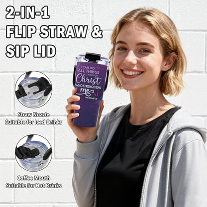 Christian Gifts for Women Faith Tumbler with Top Handle and Flip Straw Lid 20oz Stainless Steel Insulated Travel Cups, Inspirational Religious Gifts for Women Catholic, Pastor Wife Birthday Gift Ideas - color: Christian Faith02
