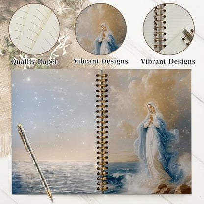 Christian Notebook Journal - Virgin Mary Christian Gifts for Women, Inspirational Bible Journal Notebooks for Note Taking, Bible Study, Prayer & Church Notes, A5 Spiral Notebook (Virgin Mary-Blue) - color: Virgin Mary-Blue
