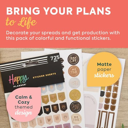 Happy Planner Classic Sticker Pack for Planners, 15 Sheets - color: Calm & Cozy