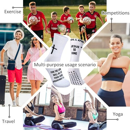 4 Pairs Cross Grip Soccer Socks, Us Size 6-12 - color: Black, White, style: Christian