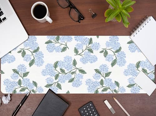 UTELKA Blue Desk Mat, Flroal Desk Matt for Desktop Mouse Pad 31.5x11.8 - color: Blue Hydrangea Large, size: 31.5L x 11.8W inches