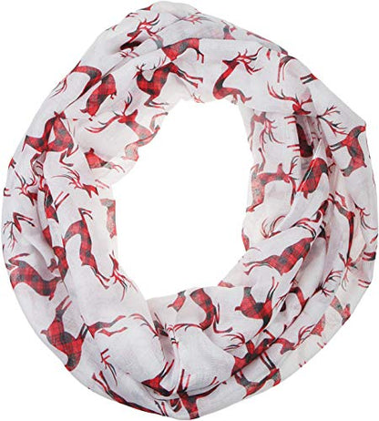 VIVIAN & VINCENT Gift Wrapped Fall Winter Soft Lightweight Holiday Sheer Infinity Christmas Scarf for Women Girls - color: Plaid Reindeer White