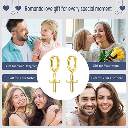 AOBOCO Black Hoops Earrings for Men Sterling Silver Viking Celtic Cross Heart Skull Round Triangle Hoop Earrings Birthday Father Day Christmas Jewelry Gifts for Men Women Friends - style: Gold Cross Hoops