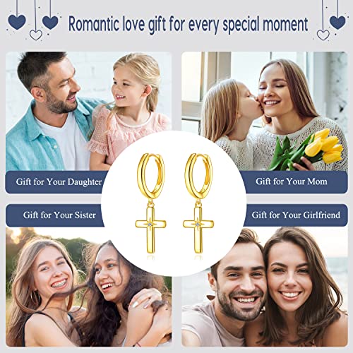 AOBOCO Black Hoops Earrings for Men Sterling Silver Viking Celtic Cross Heart Skull Round Triangle Hoop Earrings Birthday Father Day Christmas Jewelry Gifts for Men Women Friends - style: Gold Cross Hoops