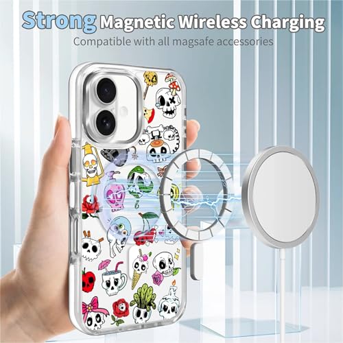 for iPhone 17 Case [Compatible with Magsafe],Girls Women Clear Magnetic Case Silicone Shockproof Protective Cover with Pattern Aesthetics Skull Skeleton - color: Aesthetics Skull Skeleton, size: iPhone 17
