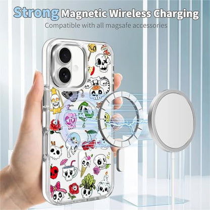 for iPhone 17 Case [Compatible with Magsafe],Girls Women Clear Magnetic Case Silicone Shockproof Protective Cover with Pattern Aesthetics Skull Skeleton - color: Aesthetics Skull Skeleton, size: iPhone 17