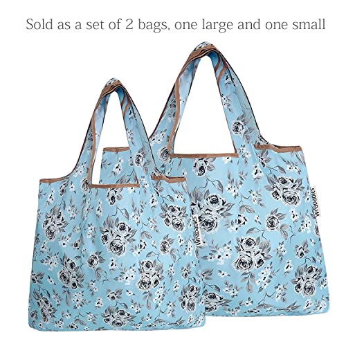 allydrew Large Foldable Tote Nylon Reusable Grocery Bags - color: Set of 2, Gray Floral, size: Large & Small (Set of 2)