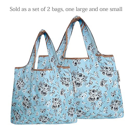 allydrew Large Foldable Tote Nylon Reusable Grocery Bags - color: Set of 2, Gray Floral, size: Large & Small (Set of 2)