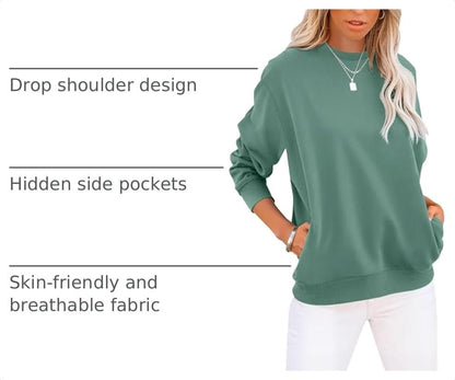 GKBK Womens Sweatshirts Cotton Crew Neck Lightweight Pullover Pocket Tops - color: A- Green, size: Small